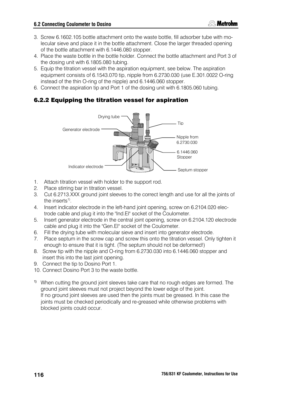 2 equipping the titration vessel for aspiration | Metrohm 756 KF Coulometer User Manual | Page 124 / 163