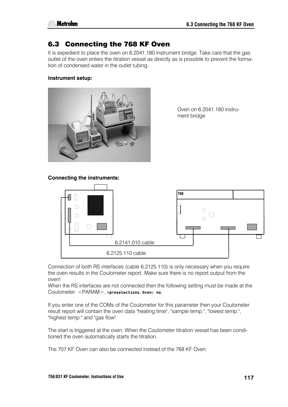 3 connecting the 768 kf oven | Metrohm 756 KF Coulometer User Manual | Page 125 / 163