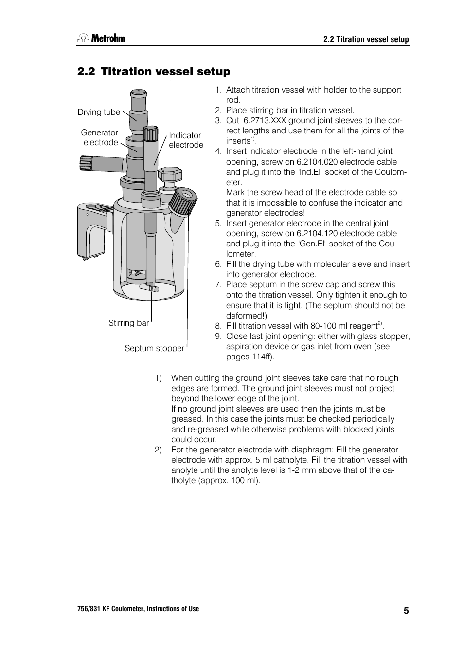 2 titration vessel setup | Metrohm 756 KF Coulometer User Manual | Page 13 / 163