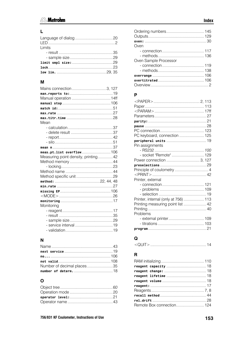 Metrohm 756 KF Coulometer User Manual | Page 161 / 163