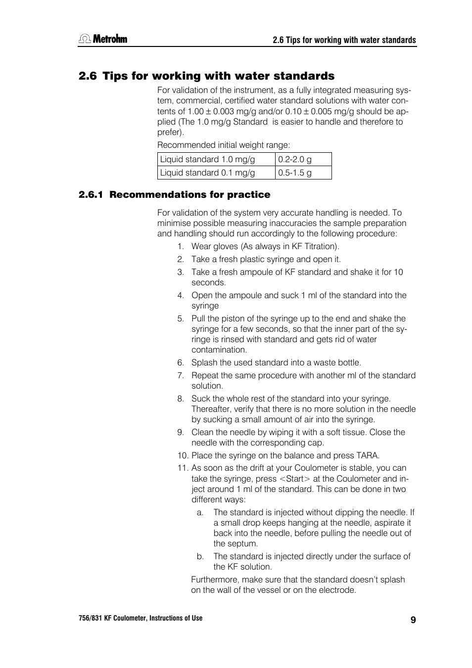 6 tips for working with water standards, 1 recommendations for practice | Metrohm 756 KF Coulometer User Manual | Page 17 / 163