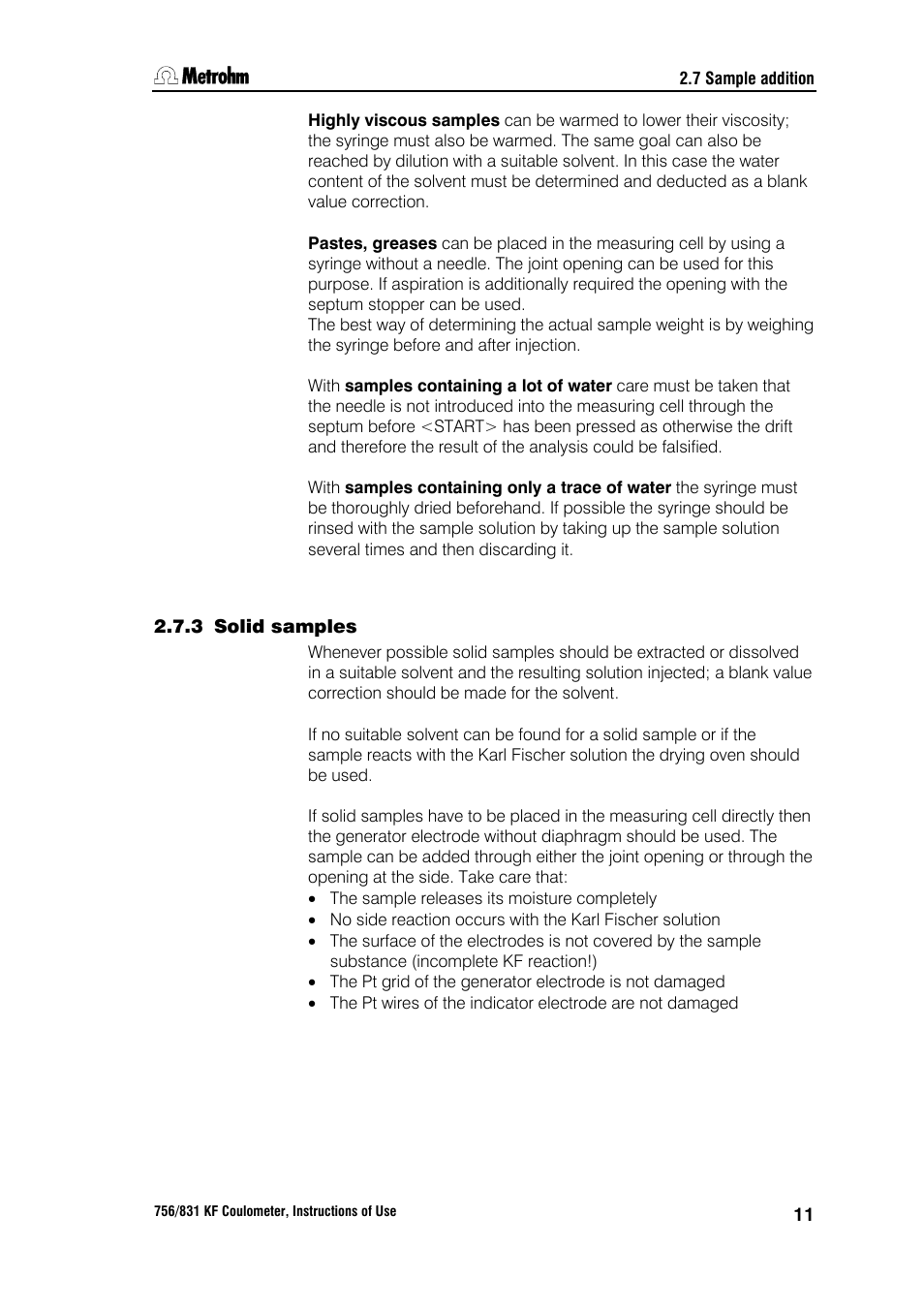 3 solid samples | Metrohm 756 KF Coulometer User Manual | Page 19 / 163