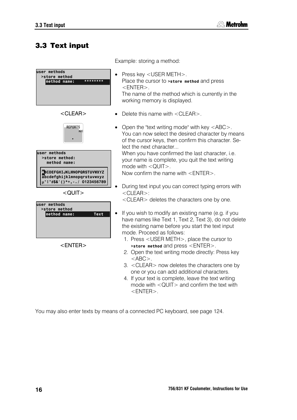 3 text input | Metrohm 756 KF Coulometer User Manual | Page 24 / 163