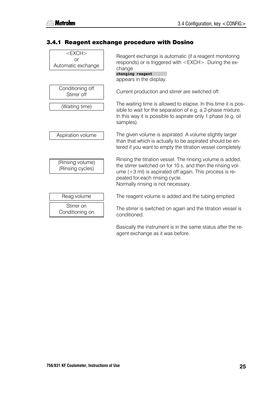 1 reagent exchange procedure with dosino | Metrohm 756 KF Coulometer User Manual | Page 33 / 163