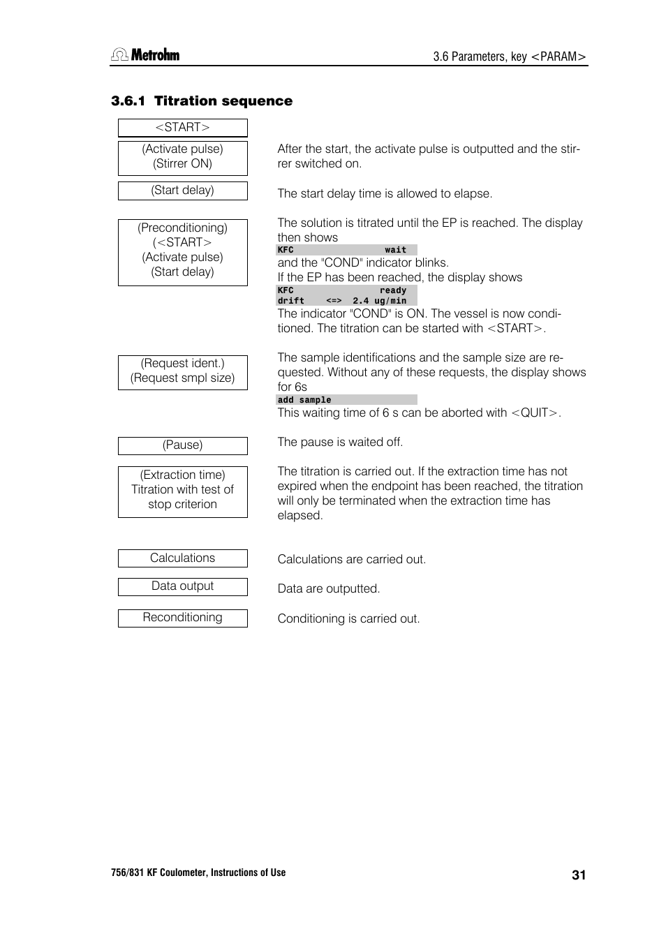 1 titration sequence | Metrohm 756 KF Coulometer User Manual | Page 39 / 163