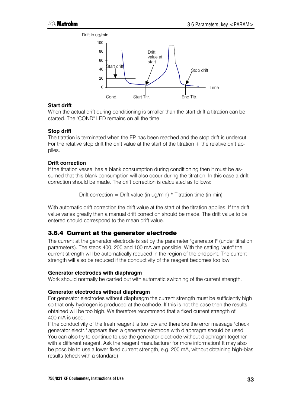 4 current at the generator electrode | Metrohm 756 KF Coulometer User Manual | Page 41 / 163