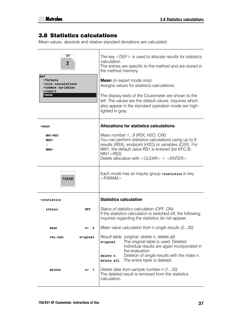 8 statistics calculations | Metrohm 756 KF Coulometer User Manual | Page 45 / 163