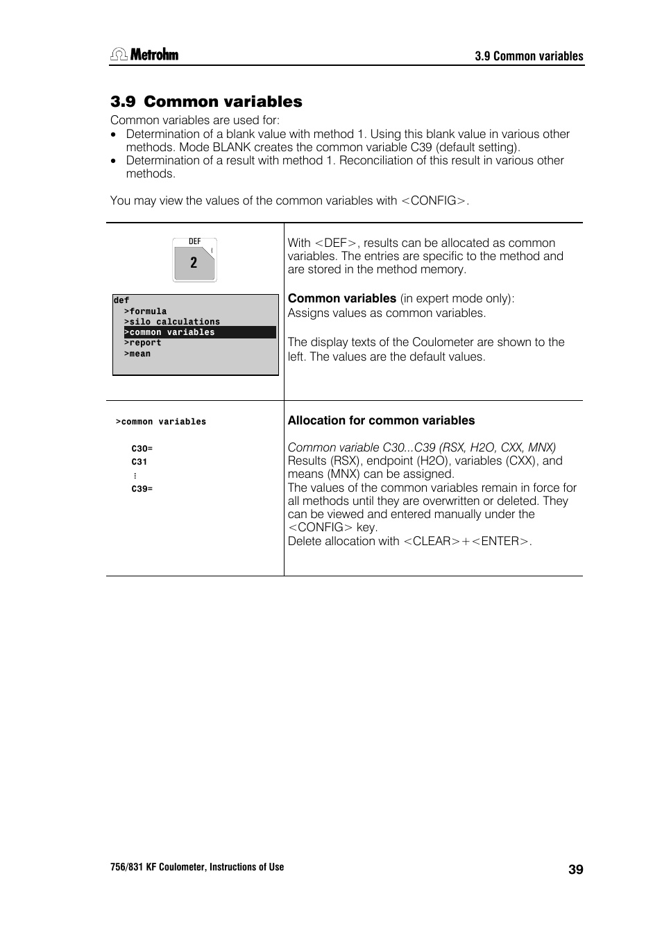 9 common variables | Metrohm 756 KF Coulometer User Manual | Page 47 / 163