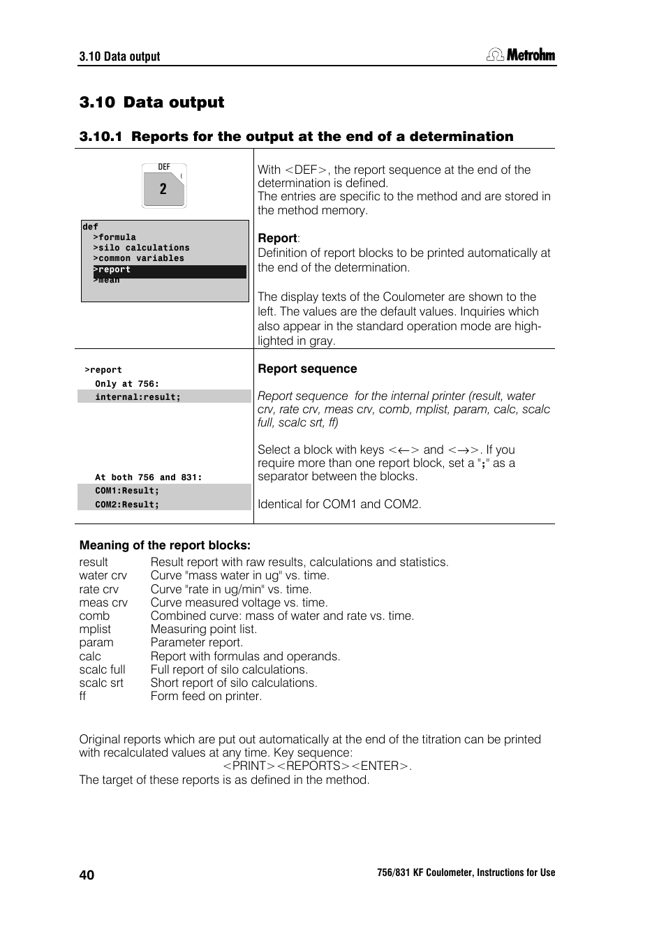 10 data output | Metrohm 756 KF Coulometer User Manual | Page 48 / 163