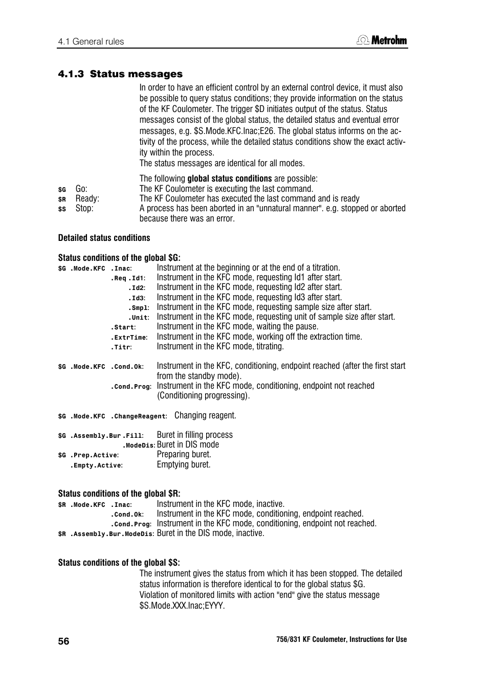 3 status messages | Metrohm 756 KF Coulometer User Manual | Page 64 / 163