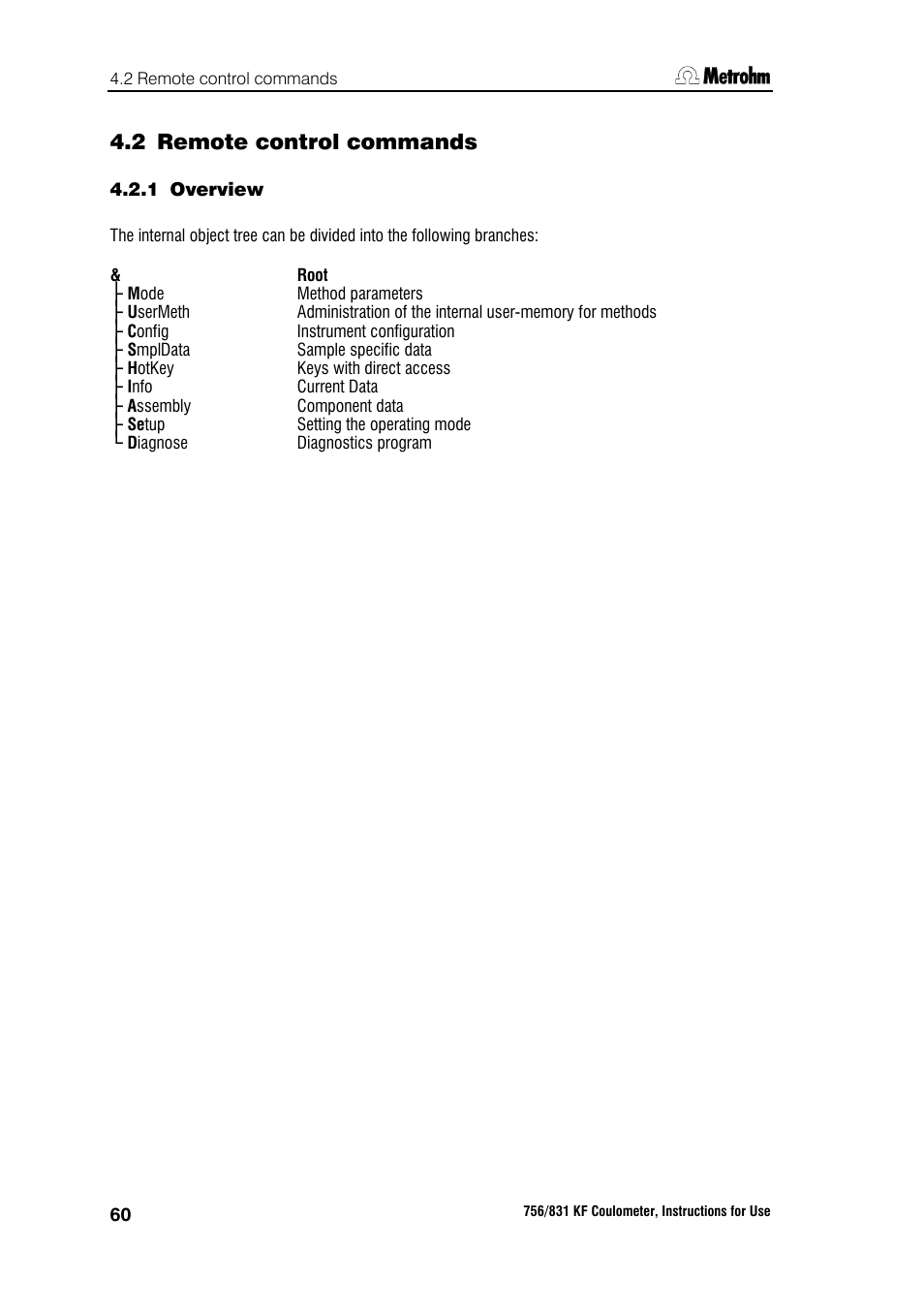 2 remote control commands, 1 overview | Metrohm 756 KF Coulometer User Manual | Page 68 / 163