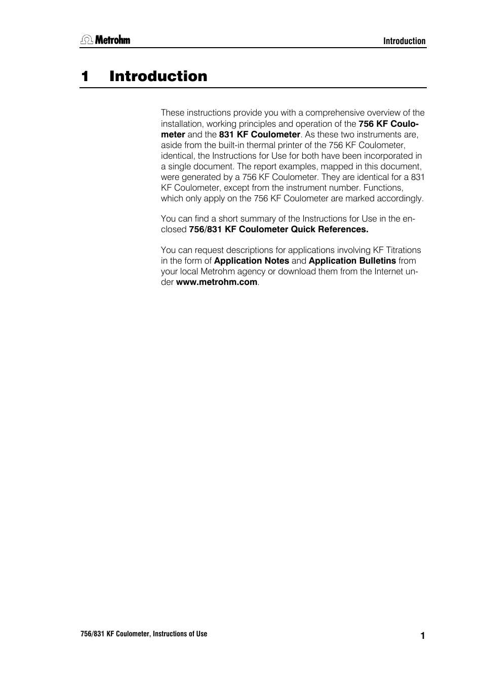 1 introduction | Metrohm 756 KF Coulometer User Manual | Page 9 / 163