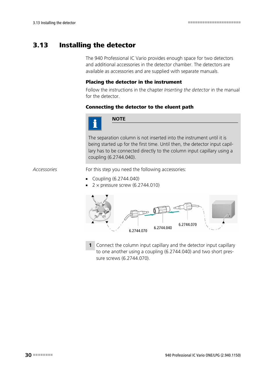 13 installing the detector | Metrohm 940 Professional IC Vario ONE/LPG User Manual | Page 38 / 98