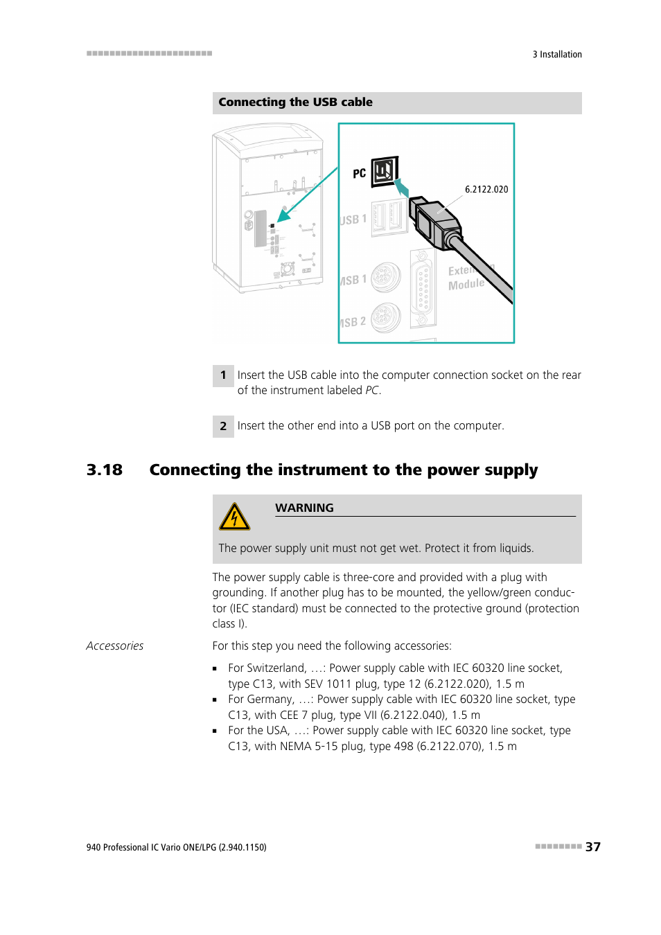 18 connecting the instrument to the power supply | Metrohm 940 Professional IC Vario ONE/LPG User Manual | Page 45 / 98