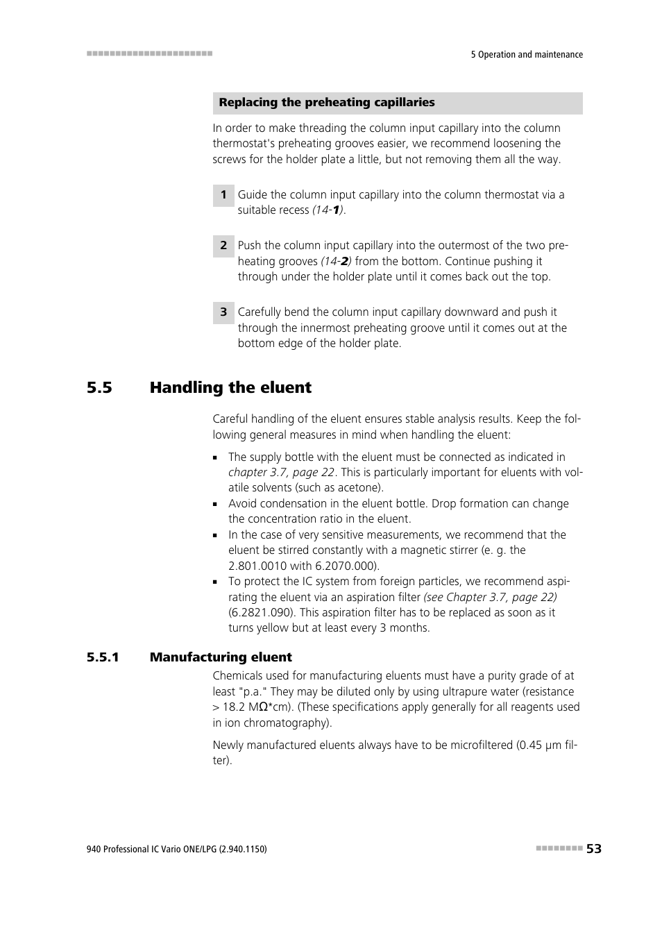 5 handling the eluent, 1 manufacturing eluent, Handling the eluent | Manufacturing eluent | Metrohm 940 Professional IC Vario ONE/LPG User Manual | Page 61 / 98