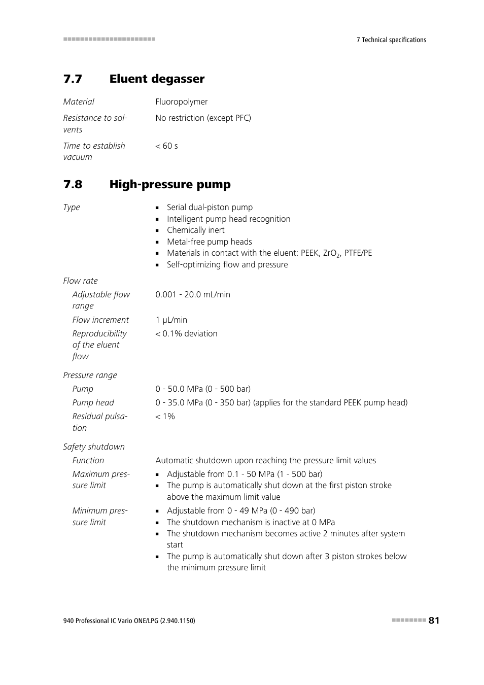 7 eluent degasser, 8 high-pressure pump, Eluent degasser | High-pressure pump | Metrohm 940 Professional IC Vario ONE/LPG User Manual | Page 89 / 98