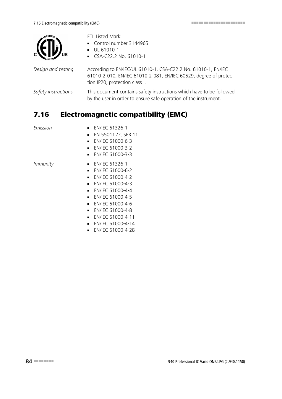 16 electromagnetic compatibility (emc) | Metrohm 940 Professional IC Vario ONE/LPG User Manual | Page 92 / 98