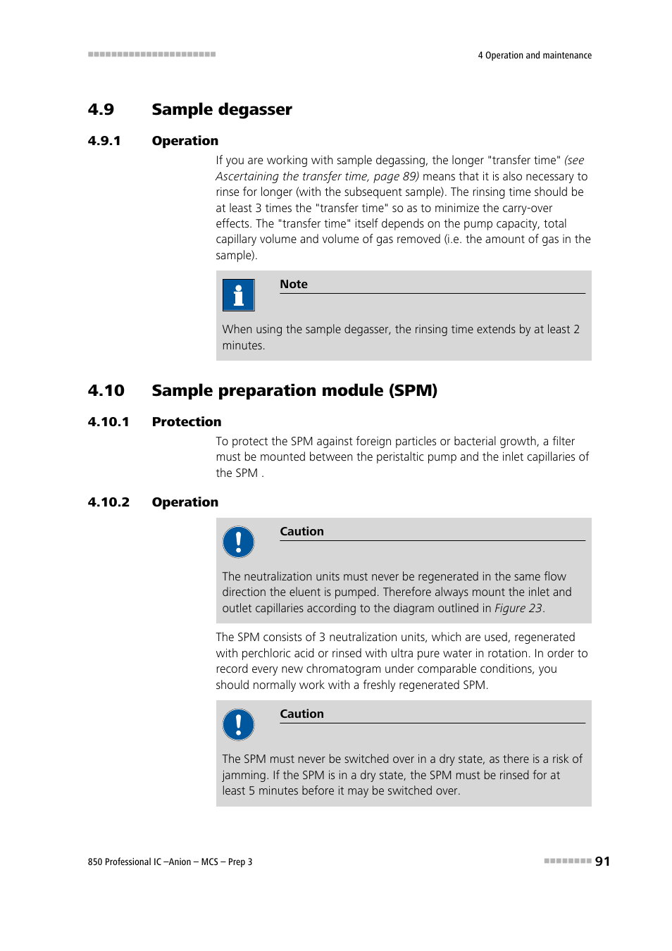 9 sample degasser, 1 operation, 10 sample preparation module (spm) | 1 protection, 2 operation, Sample degasser, Operation, Protection | Metrohm 850 Professional IC Anion MCS Prep 3 User Manual | Page 101 / 154
