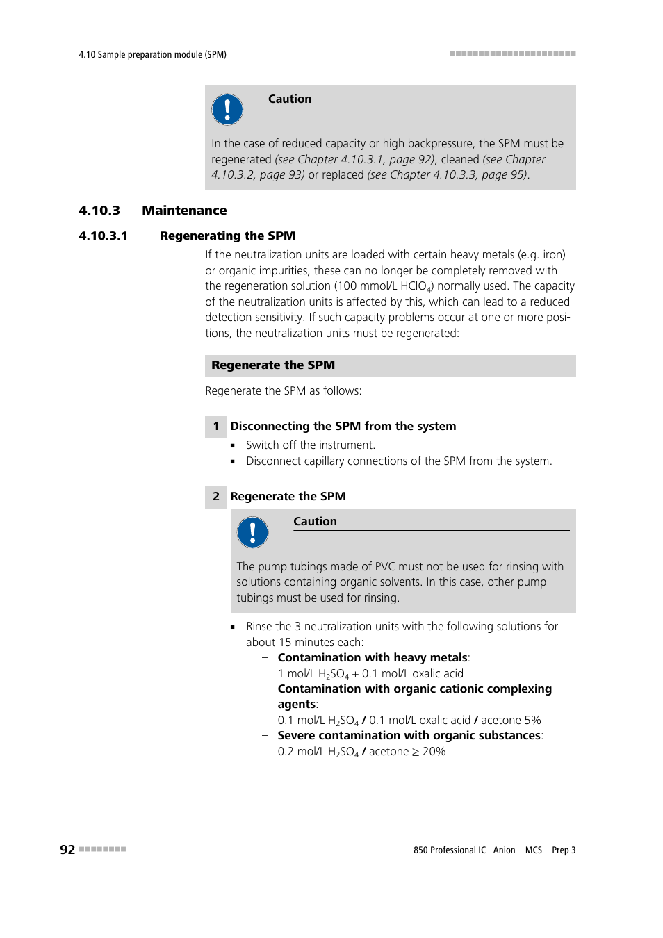 3 maintenance, 1 regenerating the spm, Maintenance | Metrohm 850 Professional IC Anion MCS Prep 3 User Manual | Page 102 / 154