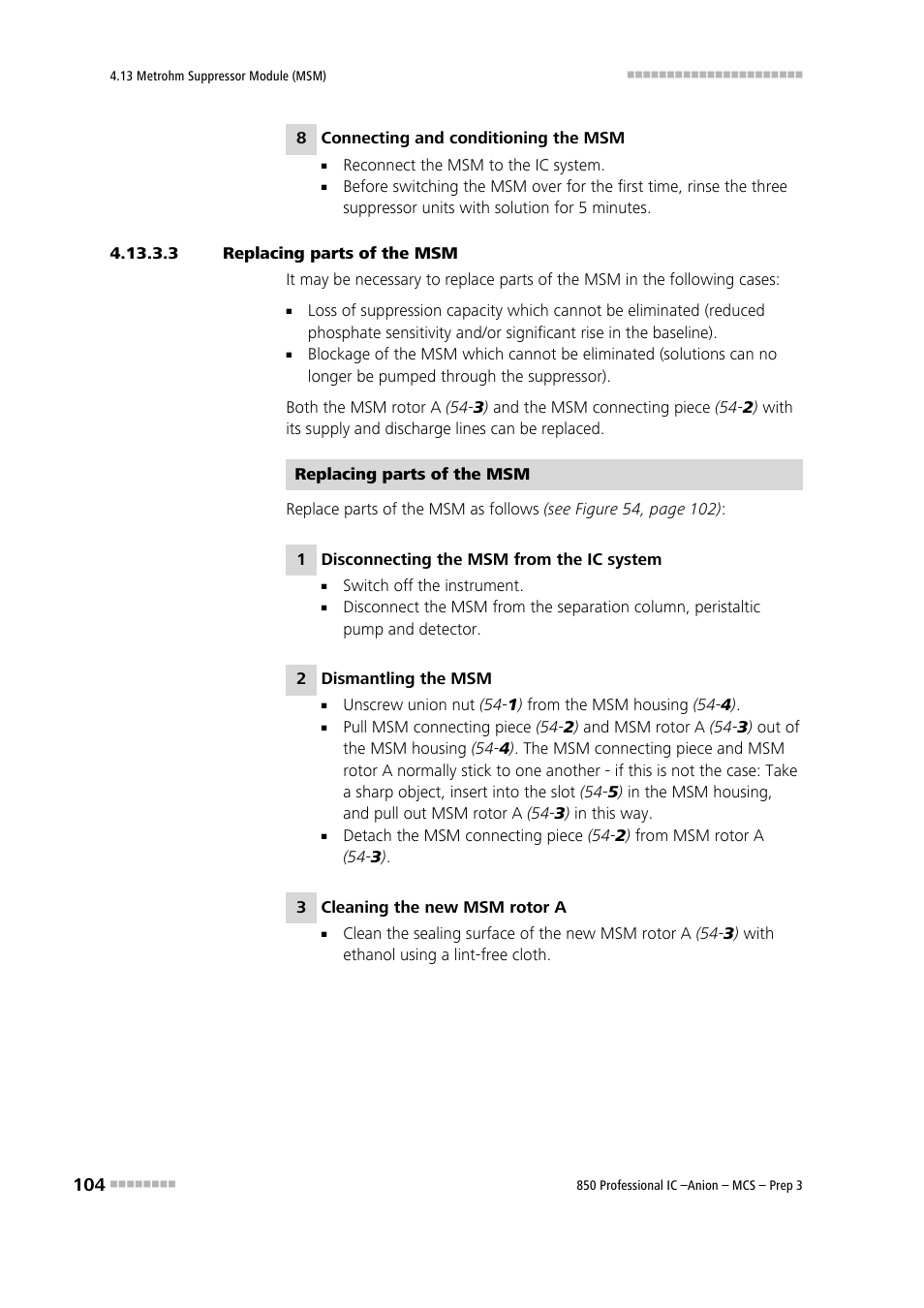 3 replacing parts of the msm | Metrohm 850 Professional IC Anion MCS Prep 3 User Manual | Page 114 / 154