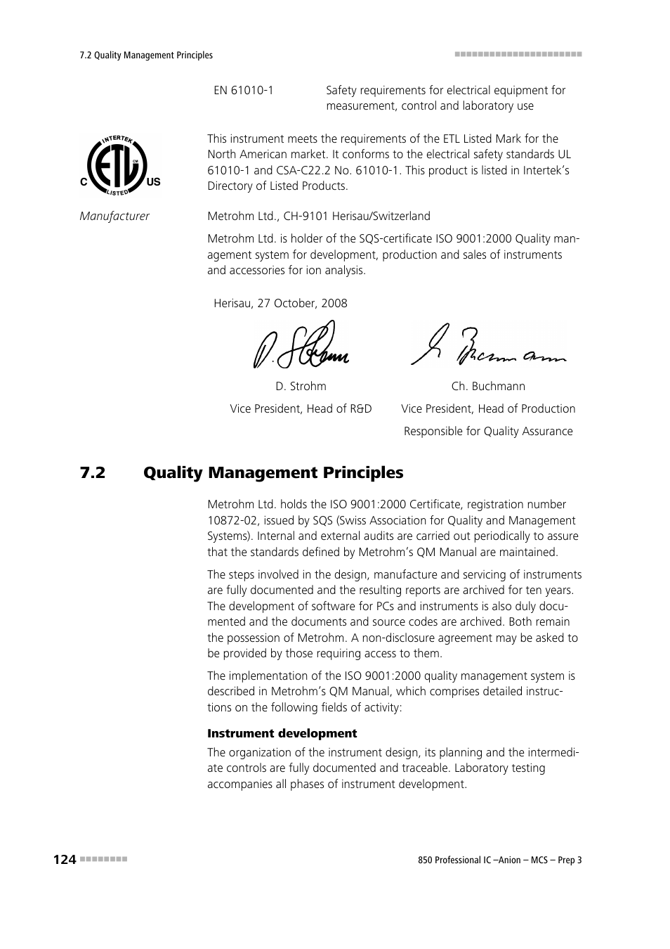 2 quality management principles, Quality management principles | Metrohm 850 Professional IC Anion MCS Prep 3 User Manual | Page 134 / 154