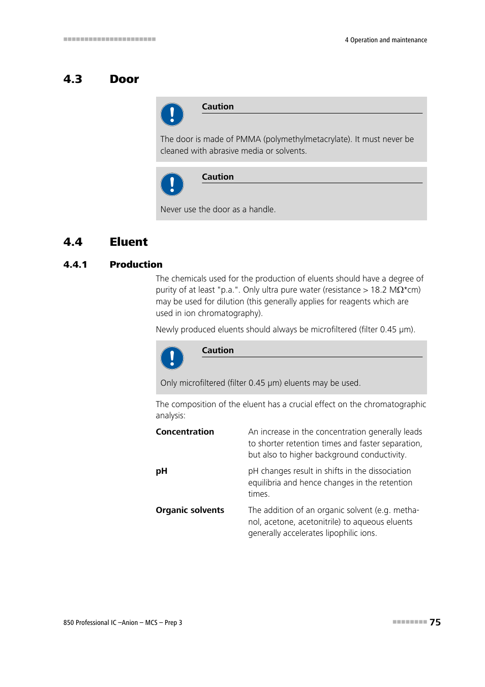 3 door, 4 eluent, 1 production | Door, Eluent, Production | Metrohm 850 Professional IC Anion MCS Prep 3 User Manual | Page 85 / 154
