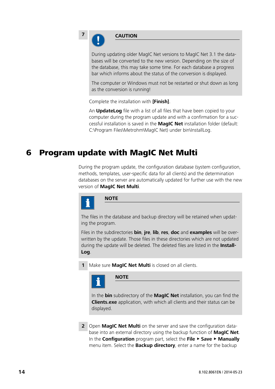 6 program update with magic net multi | Metrohm MagIC Net 3.1 User Manual | Page 14 / 20
