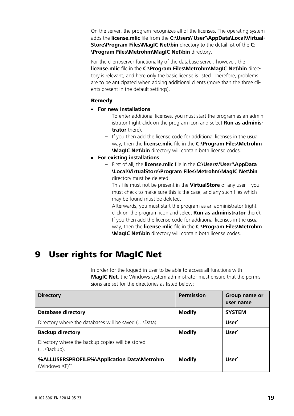 9 user rights for magic net | Metrohm MagIC Net 3.1 User Manual | Page 19 / 20