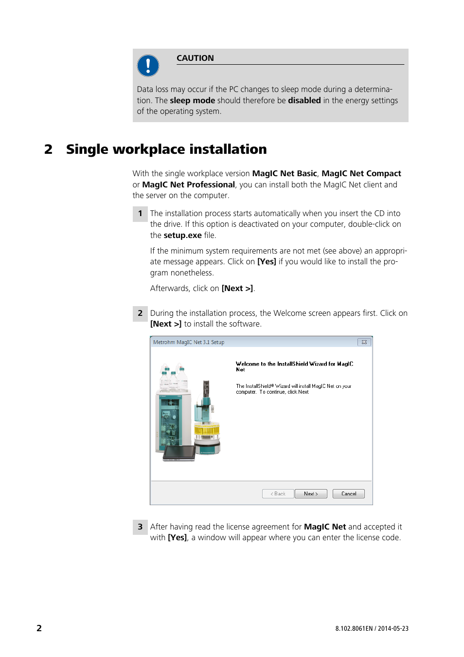 2 single workplace installation | Metrohm MagIC Net 3.1 User Manual | Page 2 / 20