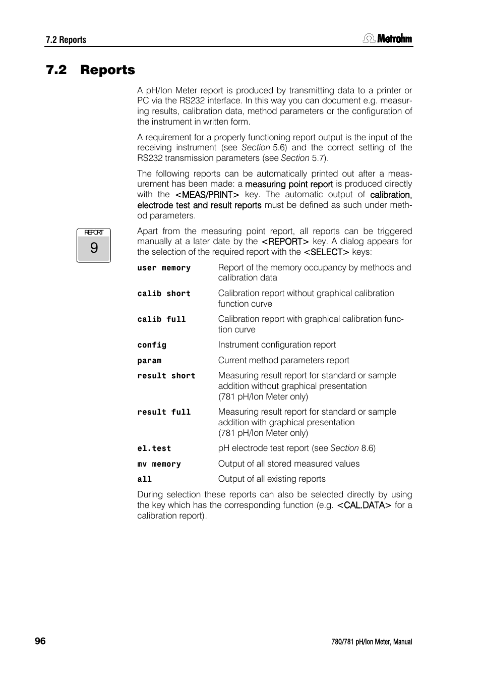 2 reports, Reports | Metrohm 781 pH/Ion Meter User Manual | Page 106 / 177