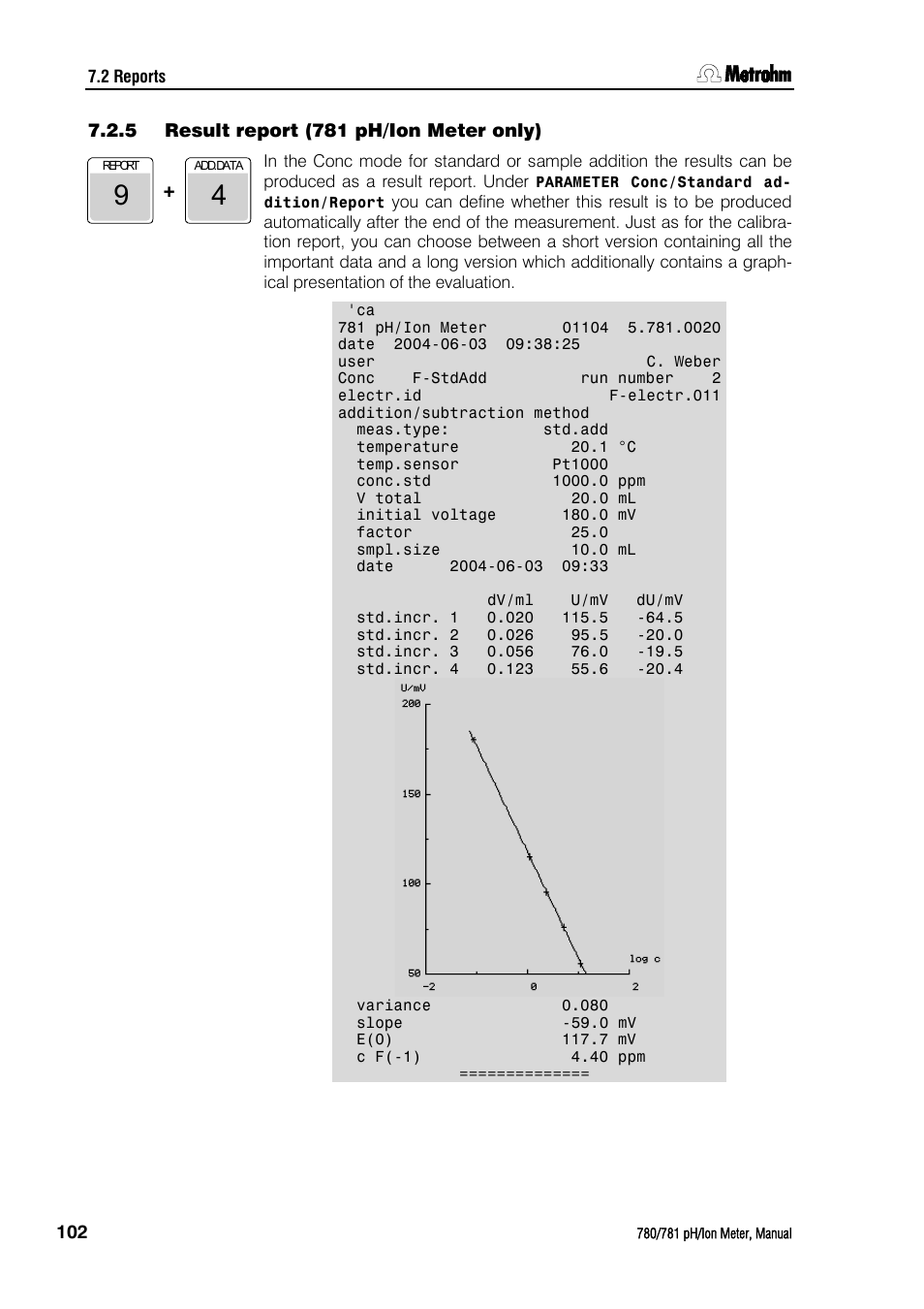 5 result report (781 ph/ion meter only), Result report (781 ph/ion meter only) | Metrohm 781 pH/Ion Meter User Manual | Page 112 / 177