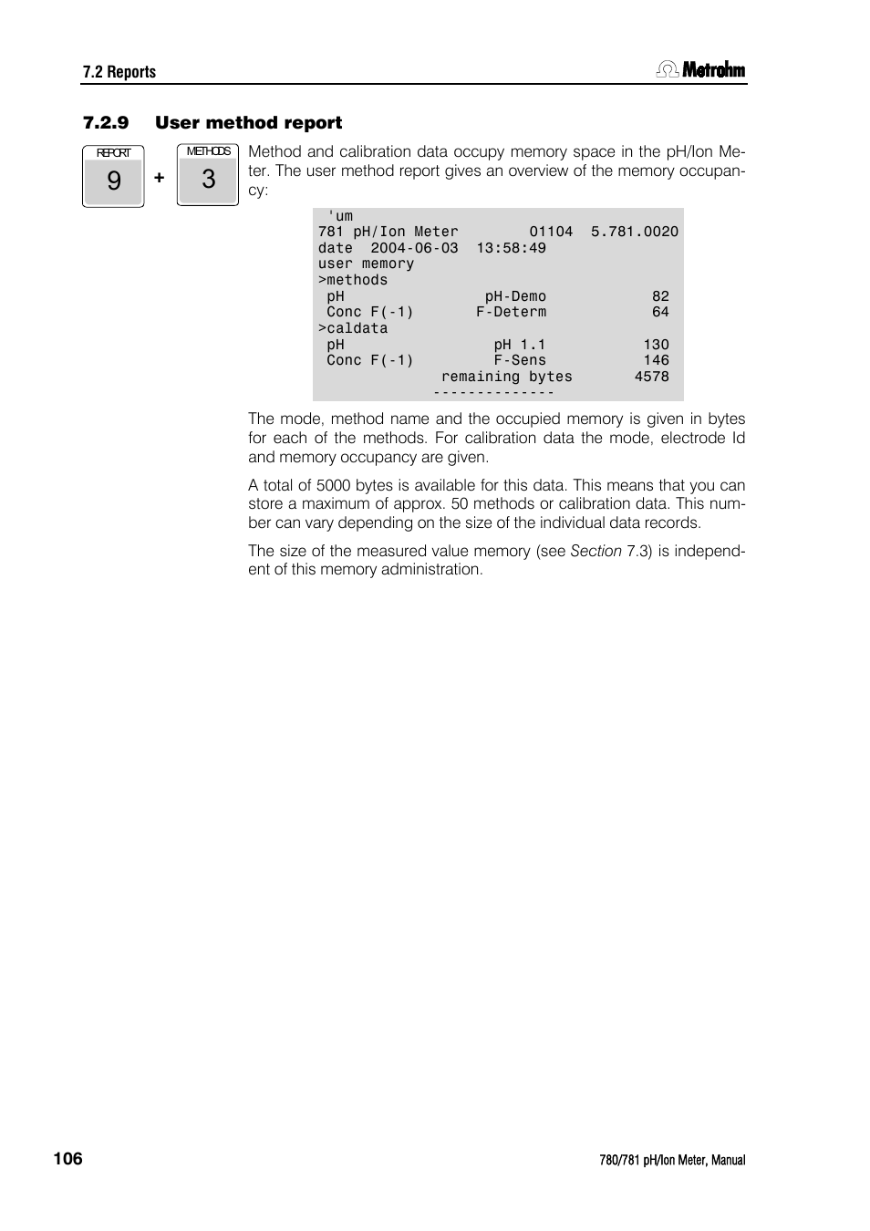 9 user method report, User method report | Metrohm 781 pH/Ion Meter User Manual | Page 116 / 177