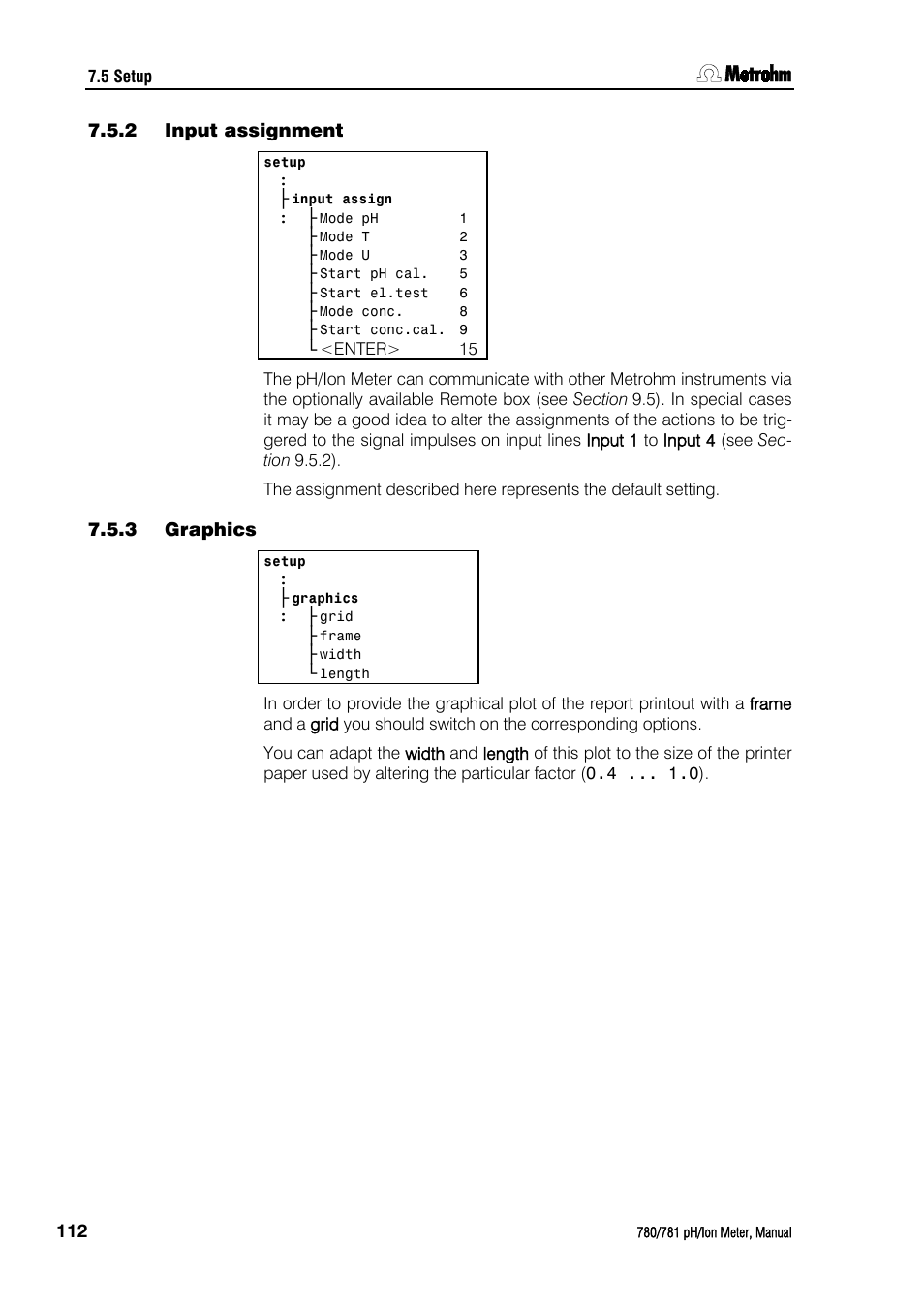 2 input assignment, 3 graphics, Input assignment | Graphics | Metrohm 781 pH/Ion Meter User Manual | Page 122 / 177