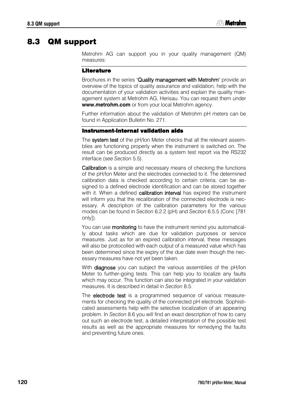 3 qm support, Qm support | Metrohm 781 pH/Ion Meter User Manual | Page 130 / 177