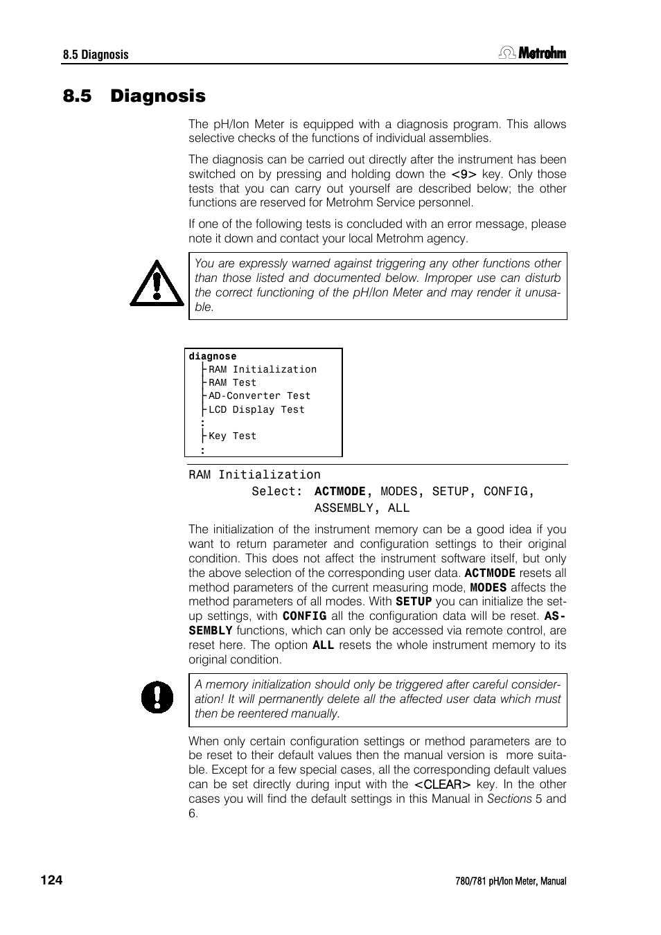 5 diagnosis, Diagnosis | Metrohm 781 pH/Ion Meter User Manual | Page 134 / 177