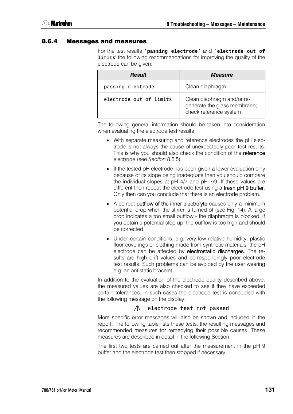 4 messages and measures, Messages and measures | Metrohm 781 pH/Ion Meter User Manual | Page 141 / 177
