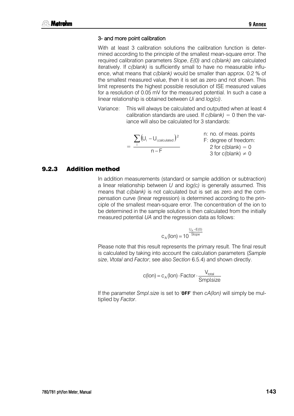 3 addition method, Addition method | Metrohm 781 pH/Ion Meter User Manual | Page 153 / 177