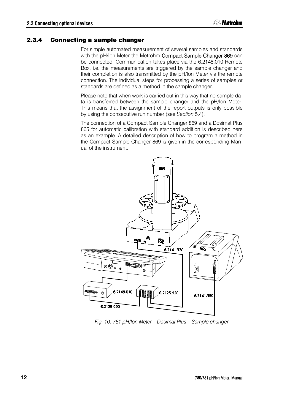 4 connecting a sample changer, Connecting a sample changer | Metrohm 781 pH/Ion Meter User Manual | Page 22 / 177