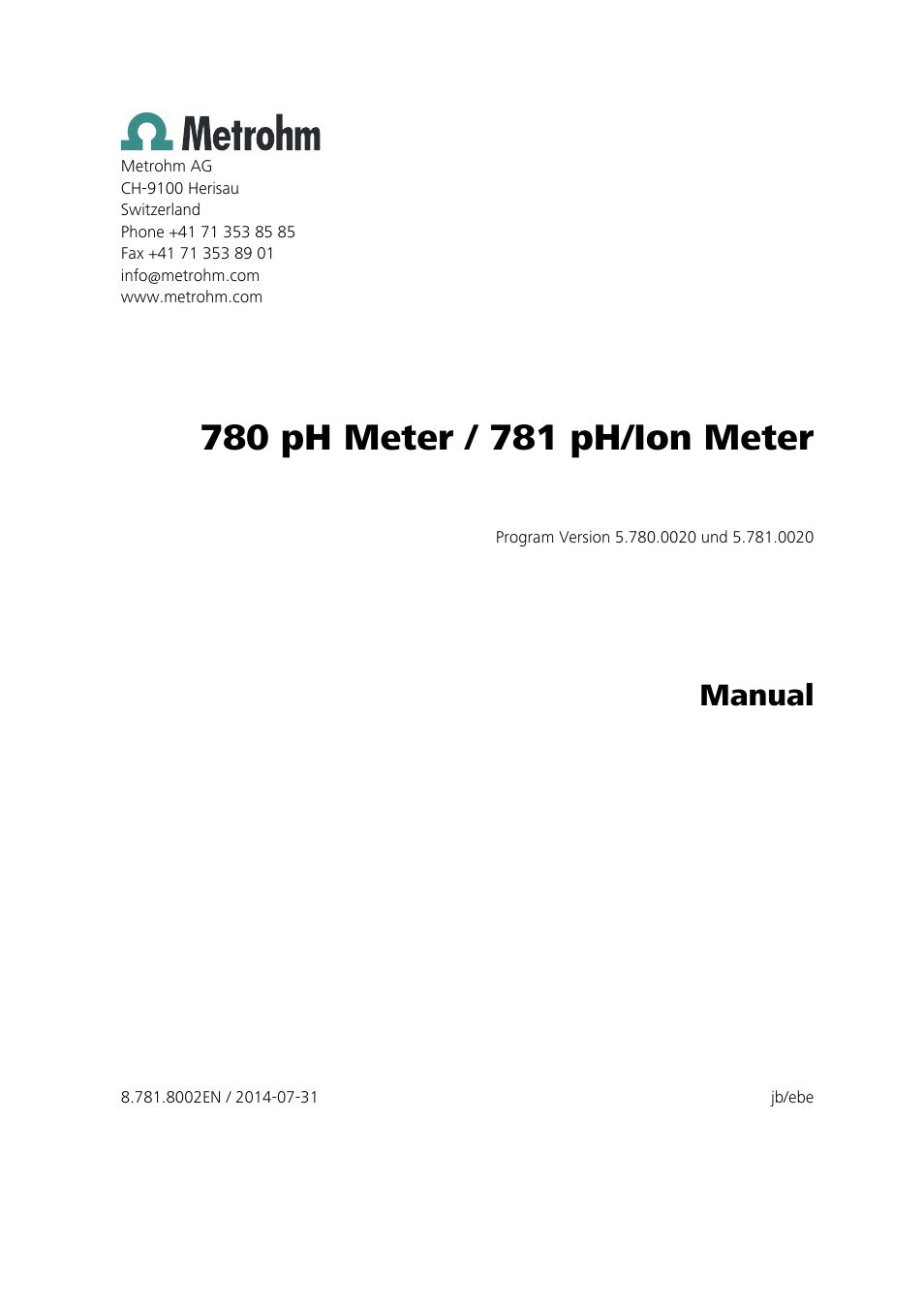 Manual | Metrohm 781 pH/Ion Meter User Manual | Page 3 / 177