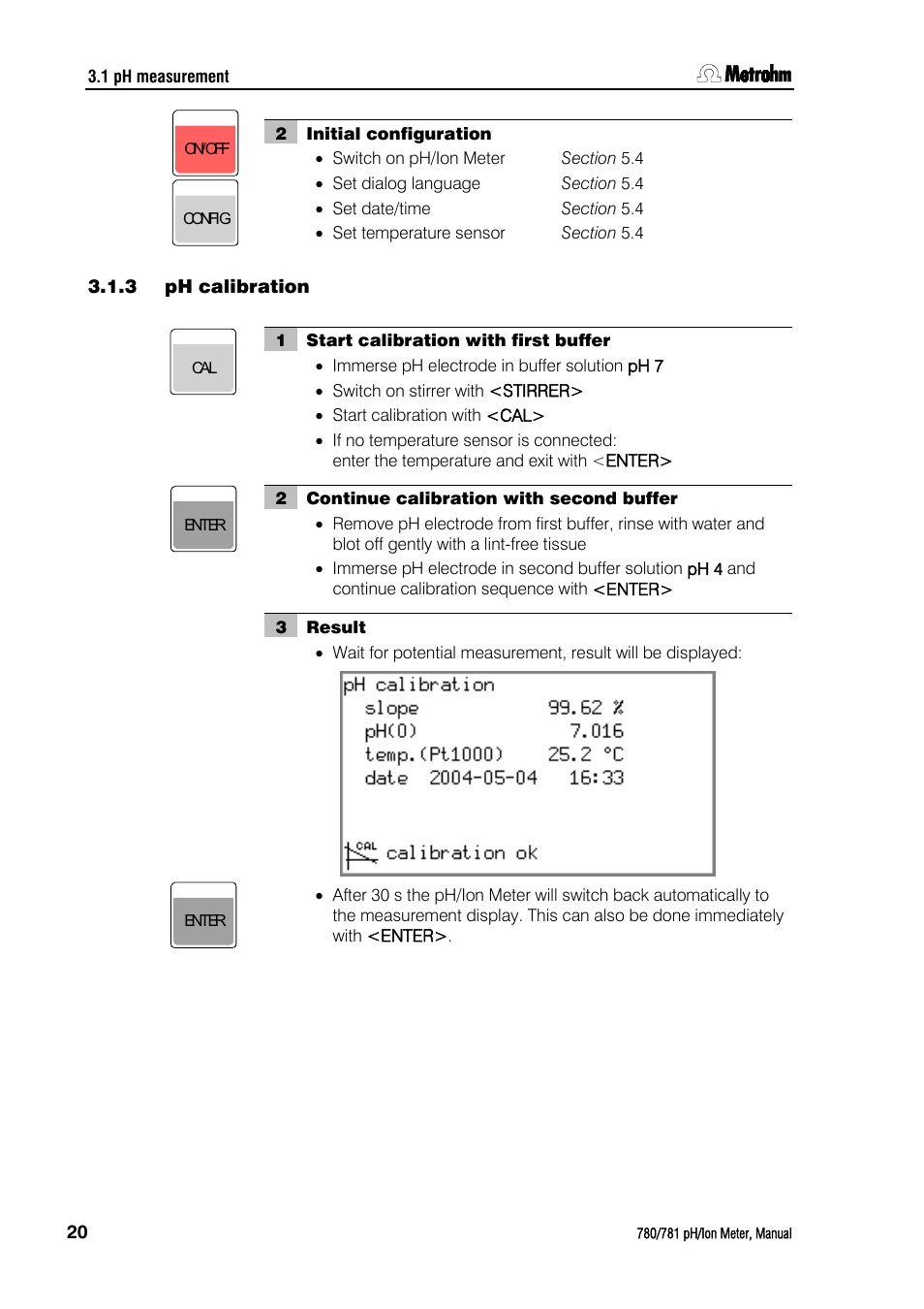 3 ph calibration, Ph calibration | Metrohm 781 pH/Ion Meter User Manual | Page 30 / 177