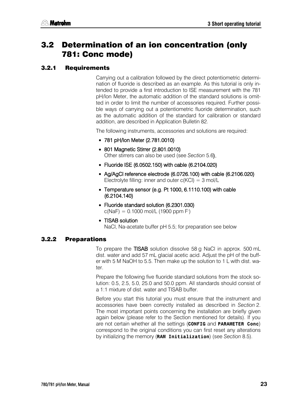 1 requirements, 2 preparations, Requirements | Preparations | Metrohm 781 pH/Ion Meter User Manual | Page 33 / 177