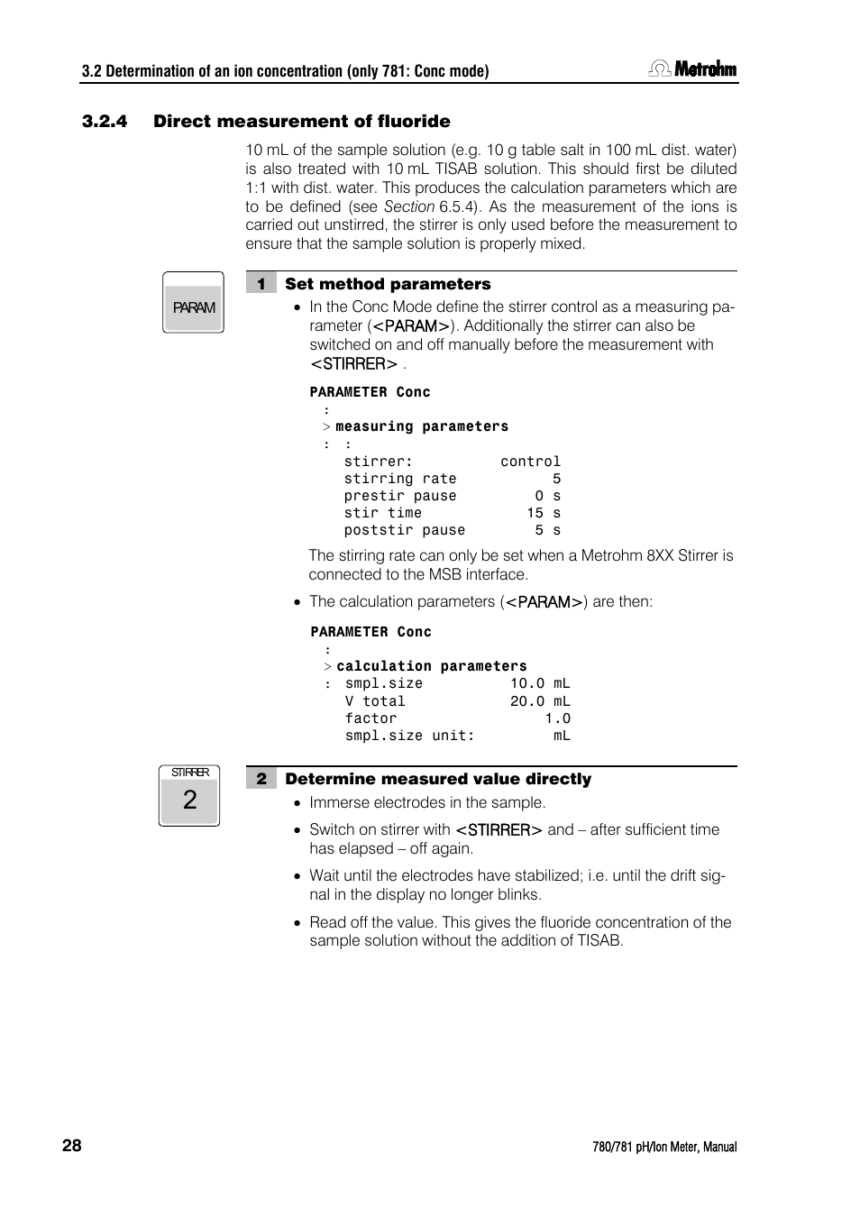 4 direct measurement of fluoride, Direct measurement of fluoride | Metrohm 781 pH/Ion Meter User Manual | Page 38 / 177