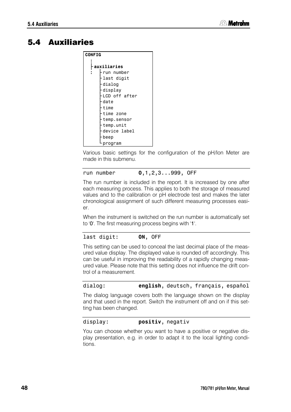 4 auxiliaries, Auxiliaries | Metrohm 781 pH/Ion Meter User Manual | Page 58 / 177