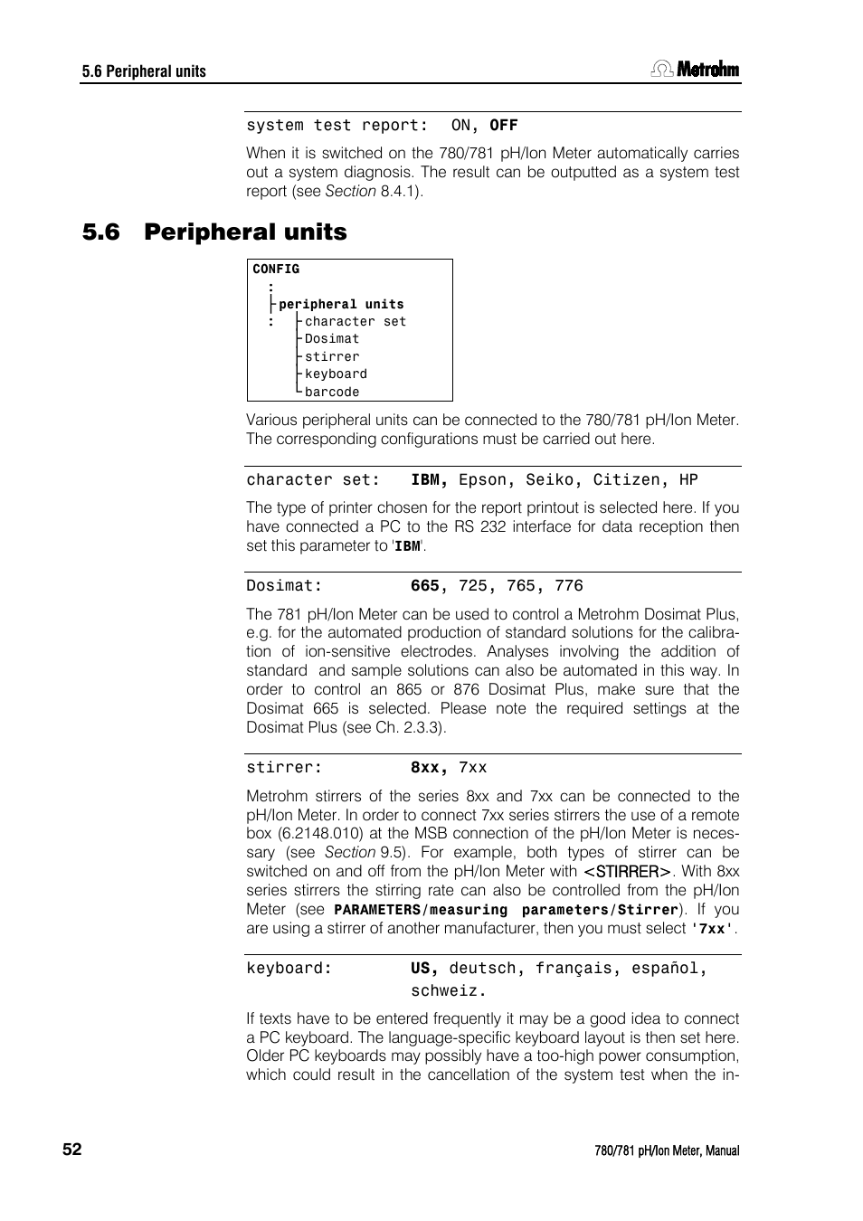 6 peripheral units, Peripheral units | Metrohm 781 pH/Ion Meter User Manual | Page 62 / 177