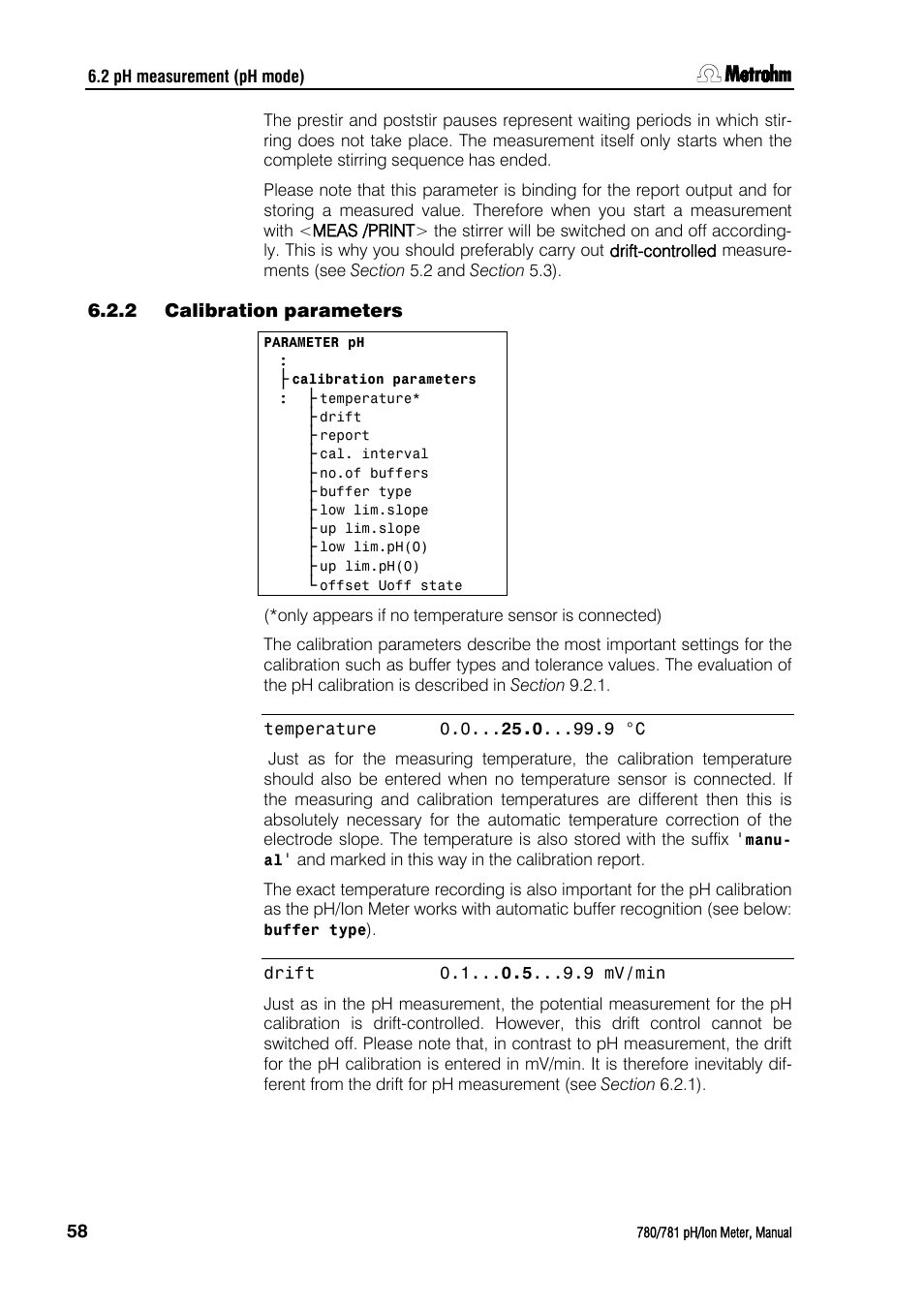 2 calibration parameters, Calibration parameters | Metrohm 781 pH/Ion Meter User Manual | Page 68 / 177