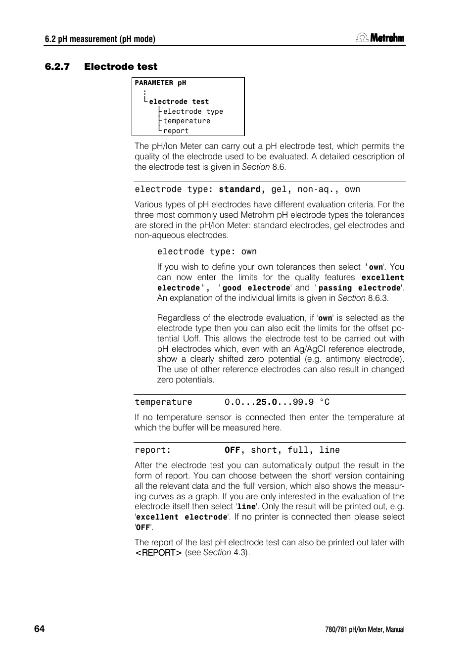 7 electrode test, Electrode test | Metrohm 781 pH/Ion Meter User Manual | Page 74 / 177