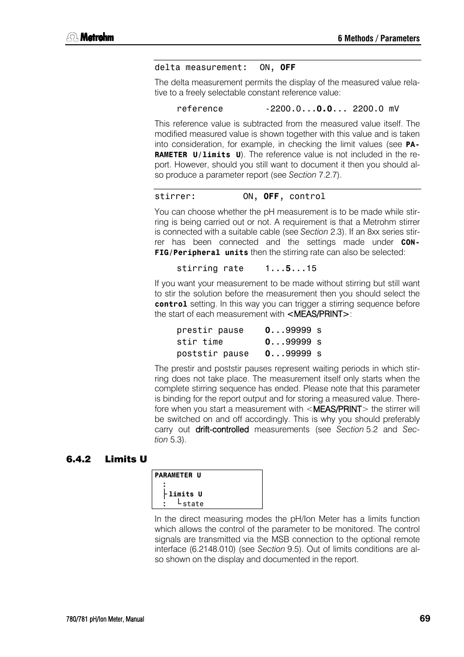 2 limits u, Limits u | Metrohm 781 pH/Ion Meter User Manual | Page 79 / 177