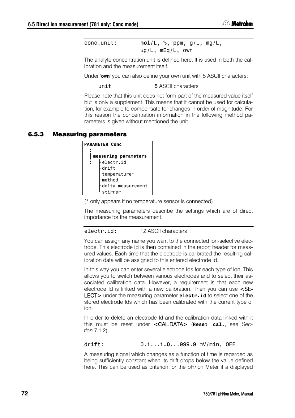 3 measuring parameters, Measuring parameters | Metrohm 781 pH/Ion Meter User Manual | Page 82 / 177