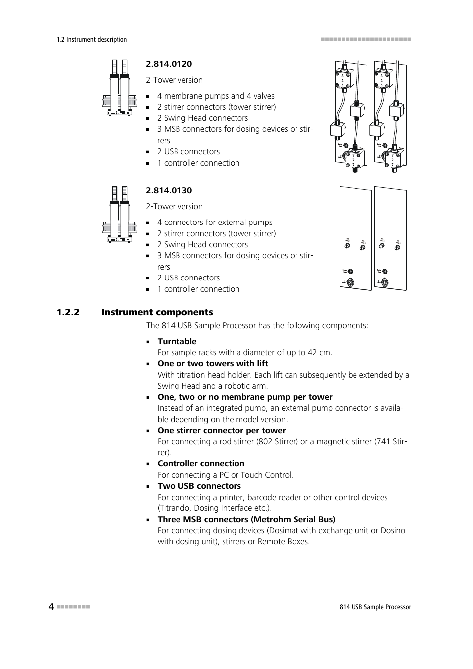 2 instrument components, Instrument components | Metrohm 814 USB Sample Processor User Manual | Page 12 / 90