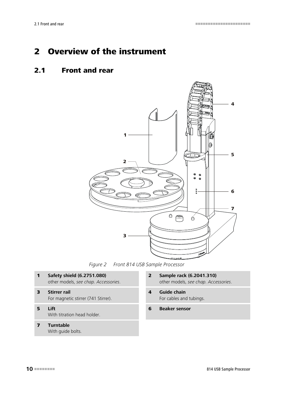 2 overview of the instrument, 1 front and rear, Front and rear | Figure 2, Front 814 usb sample processor | Metrohm 814 USB Sample Processor User Manual | Page 18 / 90